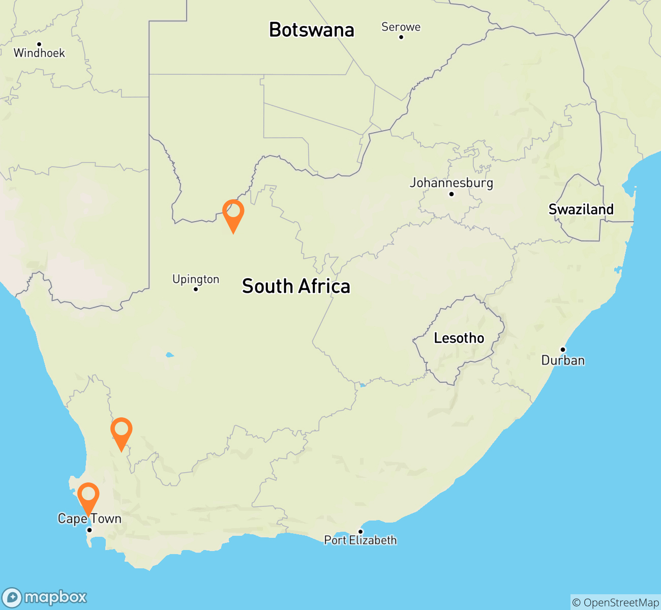 Cape, Cederberg & Kalahari Wellness Safari Map