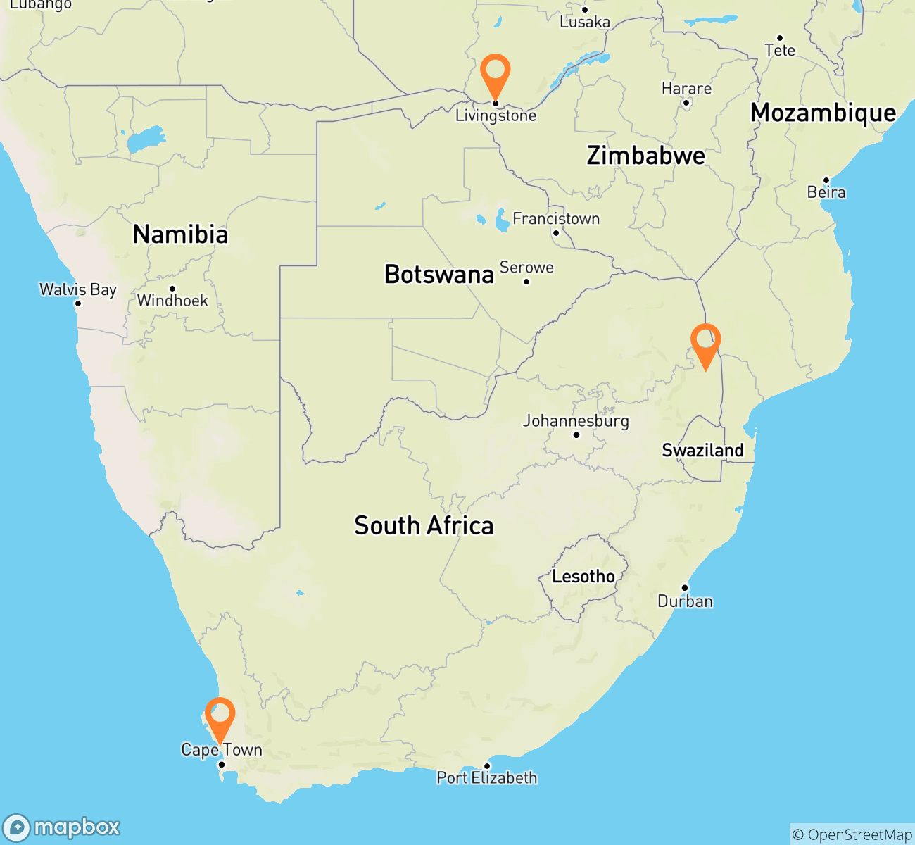 Luxury Cape & Kruger Honeymoon Safari Map