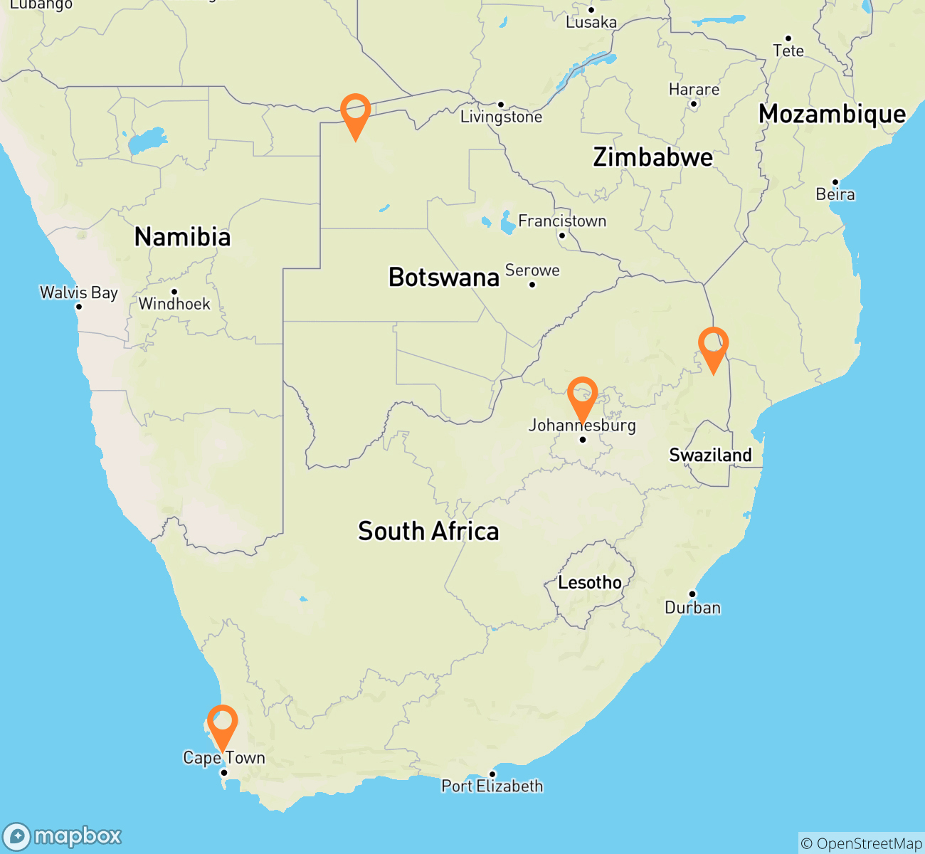 Luxury Southern Africa Discovery Map
