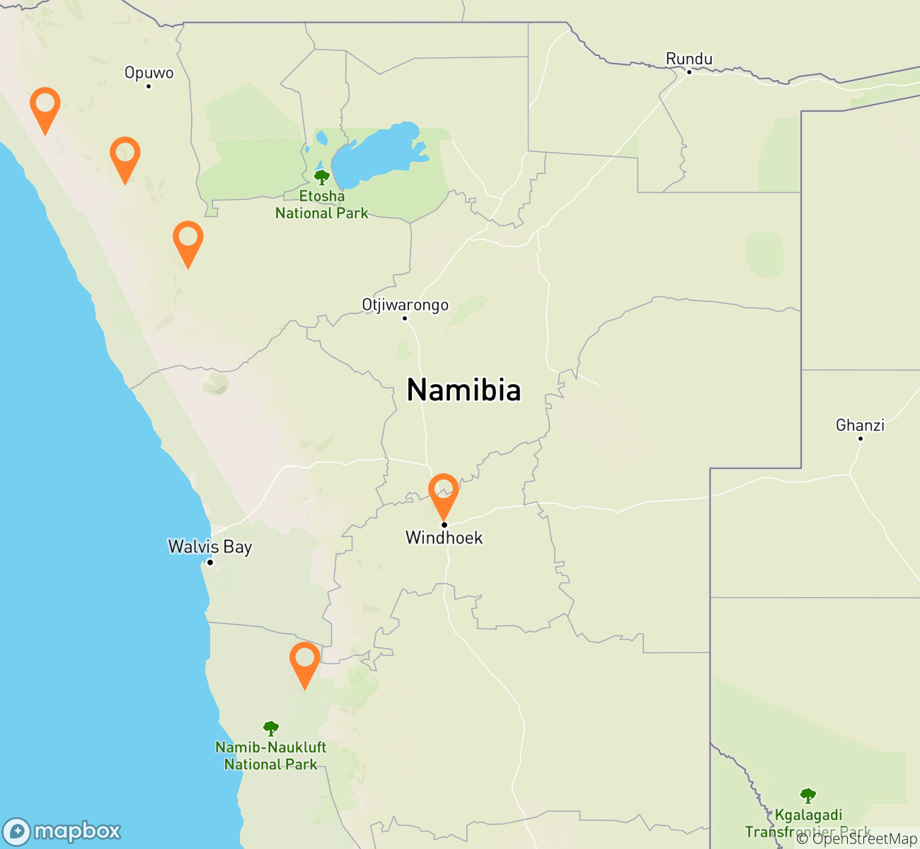 Romantic Namibia Adventure Map